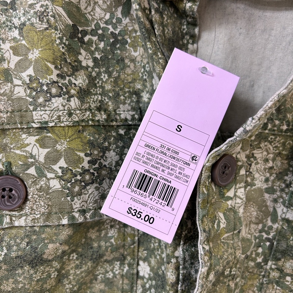 NEW Wild Fable Women's Casual Canvas Cropped Jacket Green Floral - Picture 4 of 7